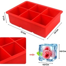 Iles Silikon 6'lı Küp Xl Büyük Boy Çok Amaçlı Buz Kalıbı Kırmızı 3 Adet