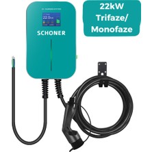 SCHONER 22KW Elektrikli Araç Şarj İstasyonu 6.1 Metre Tip2 Kablolu Trifaze/monofaze