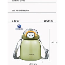 Rovco Çocuk Boyun Askılı Pipetli Paslanmaz Çelik Termos 1000 ml