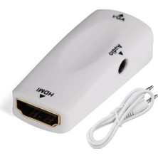 Koodmax HDMI To VGA Çevirici Kablo 1080P HDMI Dişi - VGA Dişi Ses Destekli Dönüştürücü - Beyaz