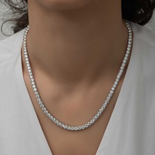 Aya Diamond Gümüş 3 mm Beyaz Taşlı Su Yolu Kadın Kolye