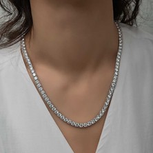 Aya Diamond Gümüş 3 mm Beyaz Taşlı Su Yolu Kadın Kolye