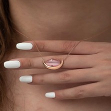 Aya Diamond Gümüş Pembe Kedi Gözü Taşlı Hilal Kolye