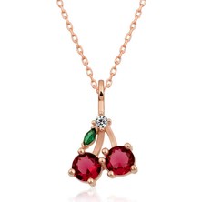 Aya Diamond Gümüş Rose Kiraz Figürlü Meyve Kolye