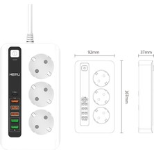 Hepu HP-H03 6x USB 3'lü 2 mt Kablolu Akım Korumalı Priz 10A-3000W