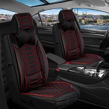 Fresh Start Nissan Navara Uyumlu Lüx Deri Oto Koltuk Kılıfı Ön Arka Takım Royal Serisi Siyah Kırmızı