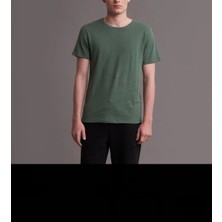 Erkek Yeşil Oversize Fit Bisiklet Yaka Basic %80 Pamuk T-Shirt