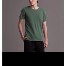 Erkek Yeşil Oversize Fit Bisiklet Yaka Basic %80 Pamuk T-Shirt