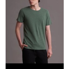 Erkek Yeşil Oversize Fit Bisiklet Yaka Basic %80 Pamuk T-Shirt