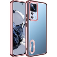 Case World Xiaomi Mi 12T Pro Kapak Yanları Renkli Lens Korumalı Logo Gösteren Şeffaf Luxury Silikon Kılıf - Rose Gold