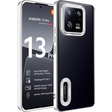 Case World Xiaomi Mi 13 Pro Kapak Yanları Renkli Lens Korumalı Logo Gösteren Şeffaf Luxury Silikon Kılıf - Gümüş