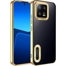 Case World Xiaomi Mi 13 Kapak Yanları Renkli Lens Korumalı Logo Gösteren Şeffaf Luxury Silikon Kılıf - Gold