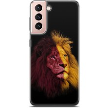 Denza Case Samsung Galaxy S21 Uyumlu Kılıf Hd Baskılı Kılıf - Sarı Kırmızı Aslan