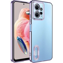 Caseart Xiaomi Redmi Note 12 4g Kapak Yanları Renkli Lens Korumalı Logo Gösteren Şeffaf Luxury Silikon Kılıf - Lila