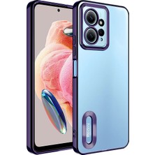 Kzy Xiaomi Redmi Note 12 4g Kapak Yanları Renkli Lens Korumalı Logo Gösteren Şeffaf Luxury Silikon Kılıf - Mor