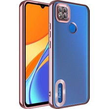 Kzy Xiaomi Redmi 10A Kapak Yanları Renkli Lens Korumalı Logo Gösteren Şeffaf Luxury Silikon Kılıf - Rose Gold