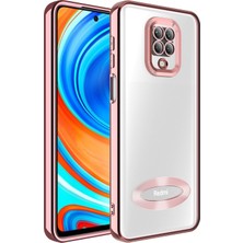 Kzy Xiaomi Redmi Note 9s Kapak Yanları Renkli Lens Korumalı Logo Gösteren Şeffaf Luxury Silikon Kılıf - Rose Gold