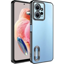 Kzy Xiaomi Redmi Note 12 4g Kapak Yanları Renkli Lens Korumalı Logo Gösteren Şeffaf Luxury Silikon Kılıf - Siyah