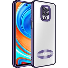 Kzy Xiaomi Redmi Note 9 Pro Kapak Yanları Renkli Lens Korumalı Logo Gösteren Şeffaf Luxury Silikon Kılıf - Mor