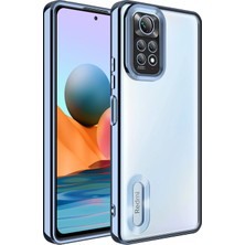 Kzy Xiaomi Redmi Note 11 Kapak Yanları Renkli Lens Korumalı Logo Gösteren Şeffaf Luxury Silikon Kılıf - Mavi