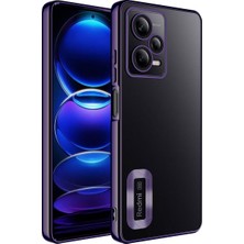 Kzy Xiaomi Redmi Note 12 Pro 5g Kapak Yanları Renkli Lens Korumalı Logo Gösteren Şeffaf Luxury Silikon Kılıf - Mor