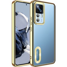 Kzy Xiaomi Mi 12T Kapak Yanları Renkli Lens Korumalı Logo Gösteren Şeffaf Luxury Silikon Kılıf - Gold