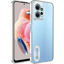 Kılıfmania Xiaomi Redmi Note 12 4g Kapak Yanları Renkli Lens Korumalı Logo Gösteren Şeffaf Luxury Silikon Kılıf - Gri