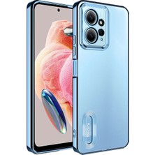 Kılıfmania Xiaomi Redmi Note 12 4g Kapak Yanları Renkli Lens Korumalı Logo Gösteren Şeffaf Luxury Silikon Kılıf - Mavi