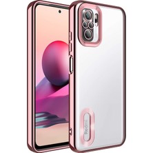 Kzy Xiaomi Redmi Note 10 Kapak Yanları Renkli Lens Korumalı Logo Gösteren Şeffaf Luxury Silikon Kılıf - Rose Gold