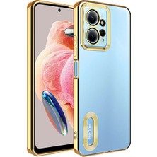 Kılıfmania Xiaomi Redmi Note 12 4g Kapak Yanları Renkli Lens Korumalı Logo Gösteren Şeffaf Luxury Silikon Kılıf - Gold