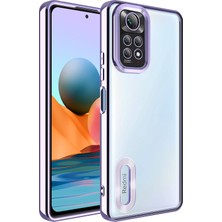 Kılıfmania Xiaomi Redmi Note 11 Kapak Yanları Renkli Lens Korumalı Logo Gösteren Şeffaf Luxury Silikon Kılıf - Lila