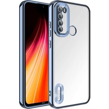 Kzy Xiaomi Redmi Note 8 Kapak Yanları Renkli Lens Korumalı Logo Gösteren Şeffaf Luxury Silikon Kılıf - Mavi