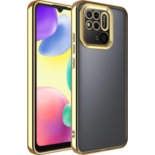 Kzy Xiaomi Redmi 10C Kapak Yanları Renkli Lens Korumalı Logo Gösteren Şeffaf Luxury Silikon Kılıf - Gold