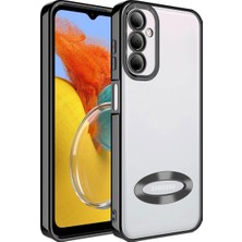 Caseart Samsung Galaxy M14 Kapak Yanları Renkli Lens Korumalı Logo Gösteren Şeffaf Luxury Silikon Kılıf - Siyah