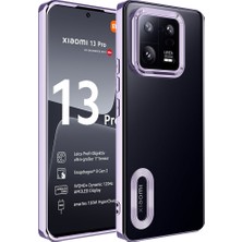 Caseart Xiaomi Mi 13 Pro Kapak Yanları Renkli Lens Korumalı Logo Gösteren Şeffaf Luxury Silikon Kılıf - Lila