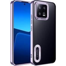 Caseart Xiaomi Mi 13 Kapak Yanları Renkli Lens Korumalı Logo Gösteren Şeffaf Luxury Silikon Kılıf - Lila