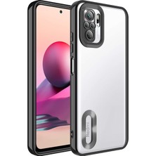 Caseart Xiaomi Redmi Note 10 Kapak Yanları Renkli Lens Korumalı Logo Gösteren Şeffaf Luxury Silikon Kılıf - Siyah