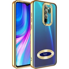 Caseart Xiaomi Redmi Note 8 Pro Kapak Yanları Renkli Lens Korumalı Logo Gösteren Şeffaf Luxury Silikon Kılıf - Gold