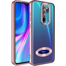 Caseart Xiaomi Redmi Note 8 Pro Kapak Yanları Renkli Lens Korumalı Logo Gösteren Şeffaf Luxury Silikon Kılıf - Rose Gold