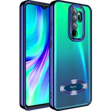 Caseart Xiaomi Redmi Note 8 Pro Kapak Yanları Renkli Lens Korumalı Logo Gösteren Şeffaf Luxury Silikon Kılıf - Lacivert