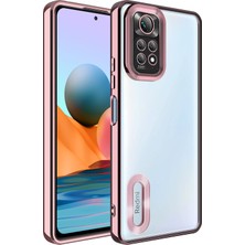 Case World Xiaomi Redmi Note 11 Kapak Yanları Renkli Lens Korumalı Logo Gösteren Şeffaf Luxury Silikon Kılıf - Rose Gold