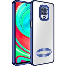 Case World Xiaomi Redmi Note 9 Pro Kapak Yanları Renkli Lens Korumalı Logo Gösteren Şeffaf Luxury Silikon Kılıf - Lacivert