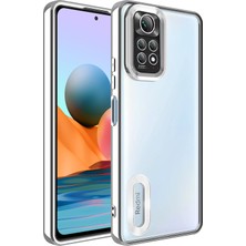 Case World Xiaomi Redmi Note 11S Kapak Yanları Renkli Lens Korumalı Logo Gösteren Şeffaf Luxury Silikon Kılıf - Gümüş