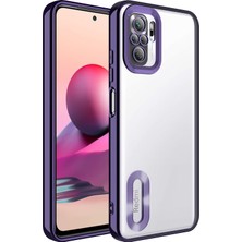 Case World Xiaomi Redmi Note 10 Kapak Yanları Renkli Lens Korumalı Logo Gösteren Şeffaf Luxury Silikon Kılıf - Mor