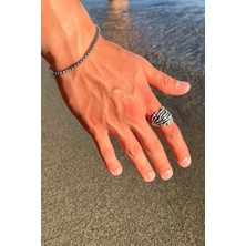 Trend Collection Antik  El Gümüş Kaplama Model Ayarlanabilir Erkek Yüzük ve Bileklik Set