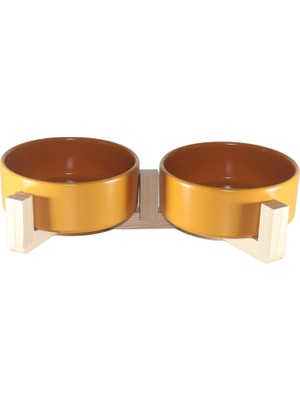 Yılmazel Mama-Su Kabı Ahşap Standı ve Seramik Kasesi Yavru Evcil Hayvan Minimalist Design Çifthazneli