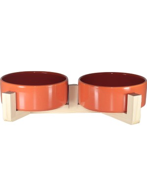 Yılmazel Mama-Su Kabı Ahşap Standı ve Seramik Kasesi Yavru Evcil Hayvan Minimalist Design Çifthazneli