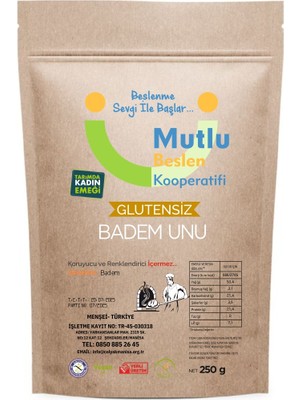 Mutlu Beslen Kooperatifi Glutensiz Badem Unu 250 G Sağlıklı İçeriklerle Üretilmiştir