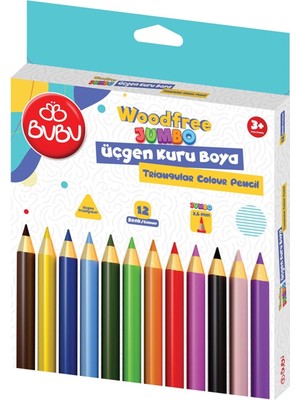 Bubu Üçgen Kuruboya 12'li Renkli Jumbo Kalem Seti 3,6 mm Uç Kalınlığı ile Çocuklar İçin