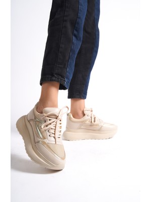 Mubiano 315-BJ Bej Siyah Kadın Spor Ayakkabı & Sneaker